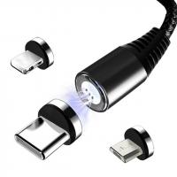 Кабель магнитный Erston USB - Type C + Lightning + MicroUSB (3 in 1), 3A Fast Charging, 1 m